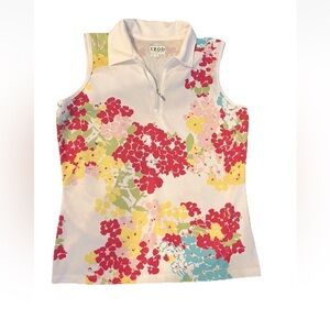 IZOD Golf Polo Shirt Women's White Floral Sleeveless Top Collar SZ Medium